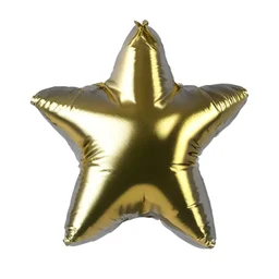 High resolution photograph of a inflated green star foil balloon