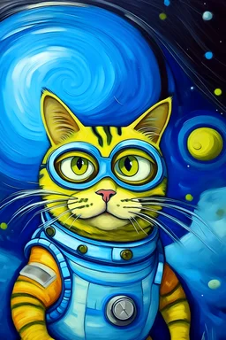 draw a portrait of cat, minion and space ship in van gogh style