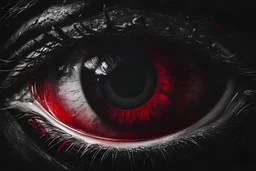 a large black and red creepy looking ominous eye staring at the viewer