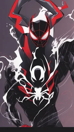 miles morales mix with venom symbiote in solo leveling shadow artstyle, Street boy them, intricate details, highly detailed, high details