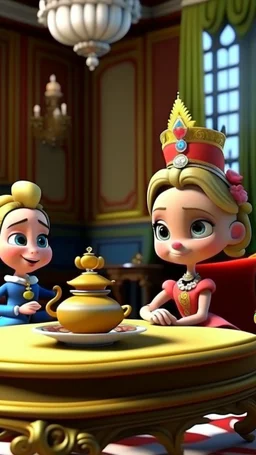 Meeting with royal friends and inviting them to the event, cartoon,3D