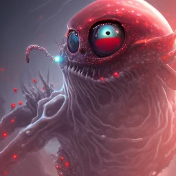 large red eyes with cyborg implant slime, blob