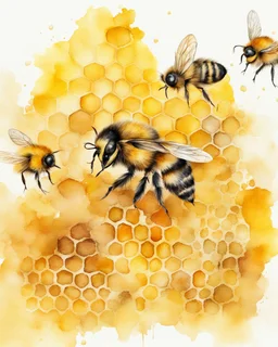 honey yellow background and honeycombs watercolor painted