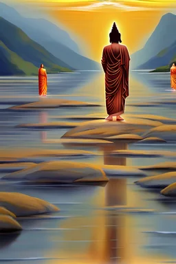 lord buddha and jesus walking on water