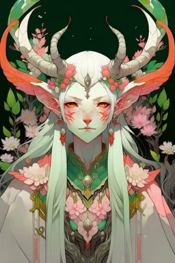 Pink hair spring cherry blossom Eladrin Male antlers druid beard