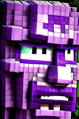 a close-up portrait of a purple Minecraft face, punk, cool3d, large pixel style