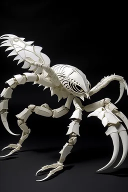 A white wind elemental scorpion designed in Javanese shadow puppets painted by Xul Solar