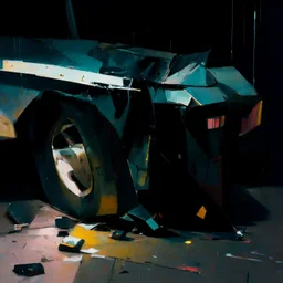 Minimal abstract oil paintings close up car parts and concrete fragments illuminated at night style of Justin Mortimer