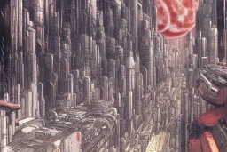 highly detailed futuristic city akira cityscape, katsuhiro otomo style painting