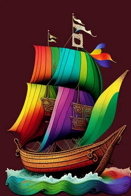 medival colorfoul rainbow ship sailing