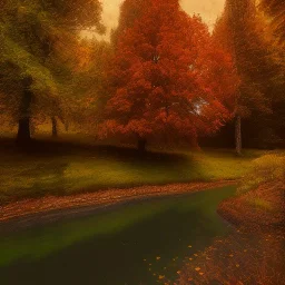 Highly detailed portrait of big autumn trees in the rever.