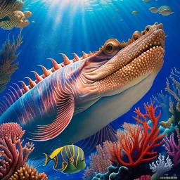 ultra detailed fullbody portrait of RED SEA MONSTER based on movie The Sea Beast(2022) , extremely detailed digital painting, intrincate, extremely detailed face,crystal clear Big eyes, in the style of Simon Bisley, mystical colors , perfectly centered image, perfect composition, rim light, beautiful lighting, 8k, stunning scene, raytracing