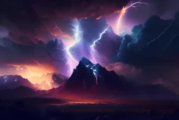 a big magical rift across the sky like lightning, mountains in background, dawn