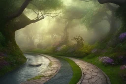  winding stone path lit river