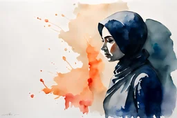 watercolor painting. A woman's shadow on the wall. minimalist. Iran. rehabilitation. watercolor Iran. hijab