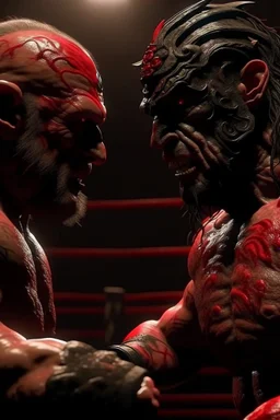 4k full realism, full details, full lights, satan en combattant MMA