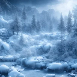 winter landscape, ice field, dream, depth of field, realistic details