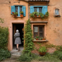 An odd village, details of the houses very accentuated, Max Ernst style, Hasselblad h6d400c, old lady