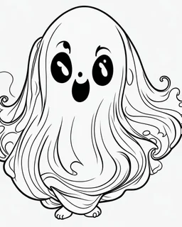 outline art for halloween coloring pages for kids with cartoon cute ghost , white background, Sketch style, full body, only use outline, clean line art, white background, no shadows and clear and well outlined, coloring page for kids,