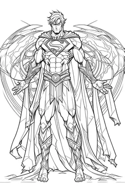 Advanced cosmic Superman outline art. Naruto Cinematic Lighting, 3D Art Coloring Pages HD with Witch, White Background, Drawing Style, Full Body, Outline Use, Mandala Style, Clean Line Art,