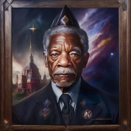 An oil painting of a dark universe masonic morganfreeman