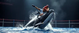 kick boxing match on top of whale, suplex on whale
