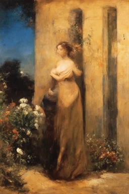 Night, one woman, house, dirt, flowers, vegetations, arnold bocklin, and henry fuseli paintings