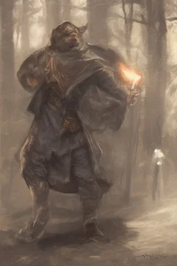 1970's dark fantasy cover dnd style oil painting of obese fat luke skywalker with light saber into the woods with minimalist far perspective