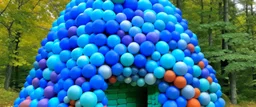 A pale periwinkle observatory made out of balloons painted by Frank Wilson