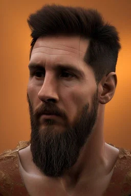 Realistic image, lionel Messi Roman sculpture made in marble with gold veins, gold laurel leaves crown, waist up portrait, gold ornaments, Renaissance style, sun rays background, epic, celestial, cinematic lighting, God lights, 4k resolution, smooth details, soft lighting, unreal engine 5, art station, substance 3d.