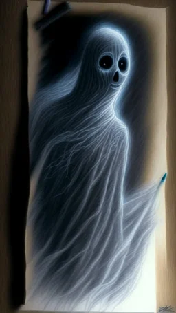 pencil drawing of a ghost. Spooky, scary, halloween, colored pencils, realistic, black paper