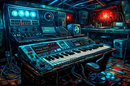 oil paint of music recording studio station heritage authentic cyberpunk relic vibrant colours