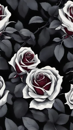 burgundy white roses with black leaves covered with frost, cold, dark, gloomy, gothic