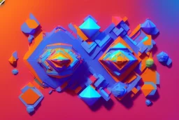 3D colorful geometric installation, simplistic, studio lighting, C4D, 16k, Behance, Artstation, centered, top down camera, vibrant