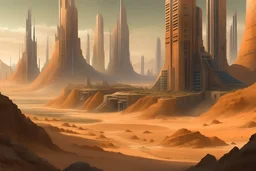 city, sci-fi, sand, rocks, bitpunk influence