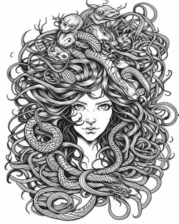 realistic medusa symbol tattoo idea, line art, background, vector, svg, black outline on white background, leave plenty of white space beetween lines for coloring, tattoo style, tattoo idea