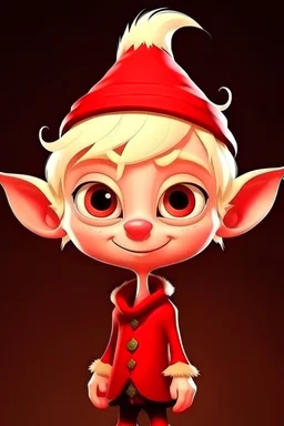 creat an cute santa claus'elf in red like Tim Burton style whit blond hair