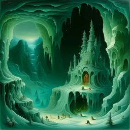 A greenish blue underground ice kingdom painted by Edward Hicks