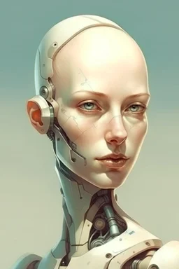 Portrait of a robotic woman, creamy colors, Albanian, no hair