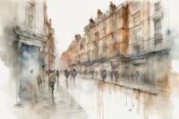 Nottingham City sketch, watercolor, white background, vibrancy of watercolor wash, highly detailed, with sharp focus and smooth transitions. Carne Griffiths, Wadim Kashim, Carl Larsson, Pascal Blanche, golden ratio, masterpiece, trend on CGSociety and Artstation, bottomless, impressive, something that does not even exist, textures,