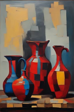 Oil painting of Vases and jugs in the style of frank Auerbach
