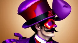 Purple and Red Tophat with a gold ribbon in the style of salvador dali