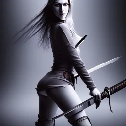 Beautiful women with katana sword