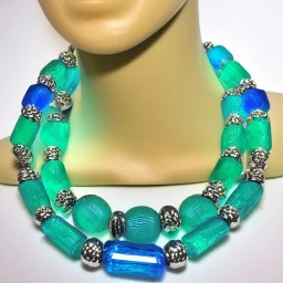 Chunky clear polyester necklace with colorful beads and charms