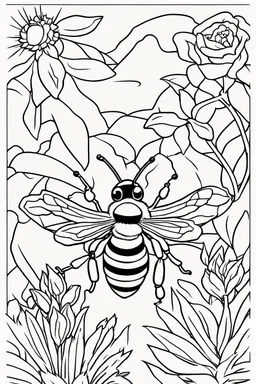 coloring page for kids, BEE, thick outline, low details, no shading, no color