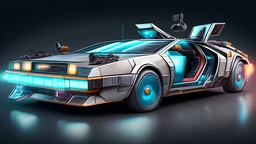 ultra detailed and intricate 3d rendering of a hyperrealistic “delorean” symmetric, front view, artstation: award-winning: atmospheric: commanding: fantastical: clarity: 16k: ultra quality: striking: brilliance: stunning colors: amazing depth: masterfully crafted.