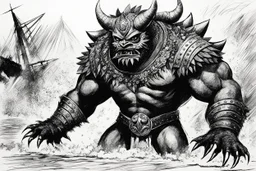 an illustration for the comic "Mil Mascaras is the Nilbog monster" by Jean-Paul Riopelle