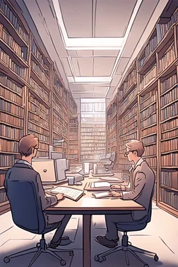 Library, state-of-the-art computers, book search. High-quality drawing, 8K