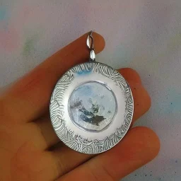 pendant, two silver coins, watercolor, large strokes, illustration, fantasy