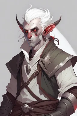 lowborn rogue male demon tiefling white hair dnd